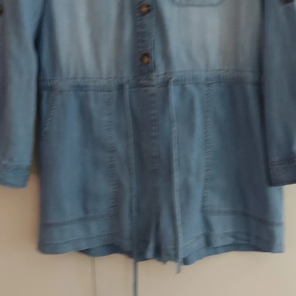 Francesca's Harper Heritage Soft Denim Jumper One Piece Button Shorts outfit M